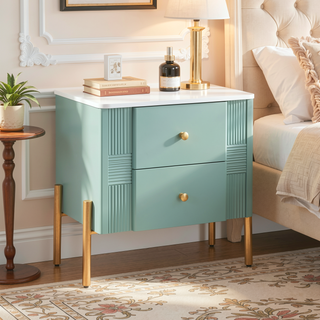 Sunvega Modern Nightstand with 2 Storage Drawers and Golden Metal Handles for Bedroom