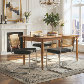 Sunvega Mid Century Modern Dining Chairs Set of 2 with Velvet Upholstery and Natural Rattan Back