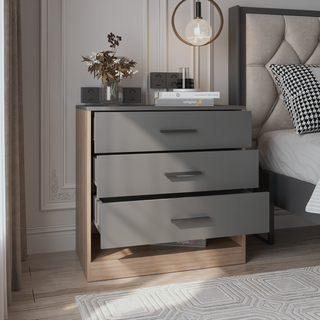 Sunvega 27 Inch High Three Drawer Dresser with Open Shelf for Bedroom