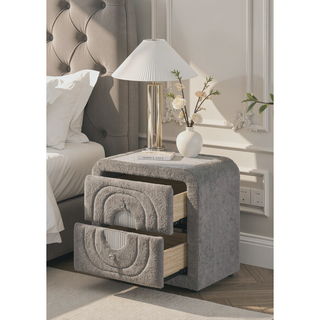 Sunvega White Teddy Sherpa Nightstand With Chrome Crystal Knob And Glass Top