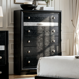Sunvega Modern Black Nightstand with Hidden Jewelry Drawer and Nickel Knob
