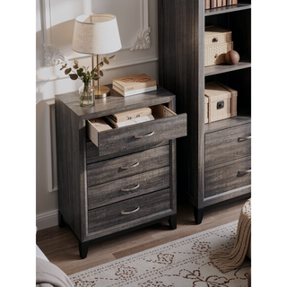 Sunvega White Laminate Nightstand with Wood Grain Detailing and Two Spacious Drawers