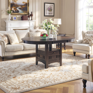 Sunvega Espresso Oval Extension Leaf Dining Table with Modern Curved Edges