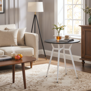 Sunvega Industrial Round Dinette Table with Vintage White Metal and Espresso Wood Top