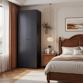 Sunvega Wenge 2-Door Tall Wardrobe Cabinet with Hanging Rod for Bedroom