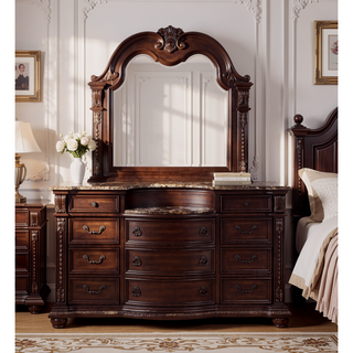 Sunvega Traditional Brown Cherry Finish Marble Top Three Drawer Nightstand