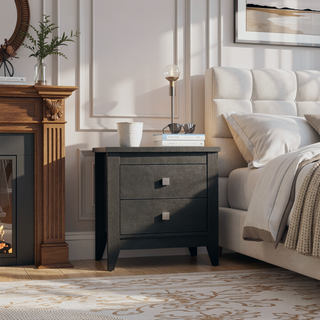 Sunvega Black Nightstand with Two Drawers and Four Legs Featuring a Superior Top