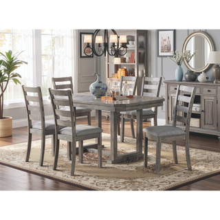 Sunvega Gray Fabric Upholstered Dining Bench with Wire-Brushed Finish