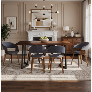 Sunvega Dark Brown Mango Wood Dining Table with Charcoal Metal Legs for 6