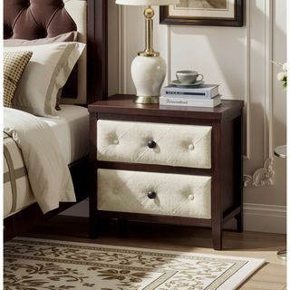 Sunvega Modern Walnut Finish Nightstand with Two Beautiful Storage Drawers