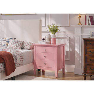 Sunvega Pink Nightstand With Three Drawers For Storage And Organization