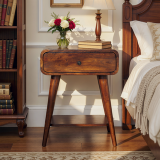 Sunvega Handcrafted Solid Mango Wood Nightstand with Drawer and Nordic Legs