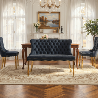 Sunvega Mid Century Modern Velvet Double Dining Loveseat Bench with Gold-Plated Steel Legs