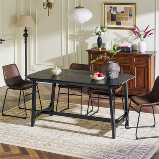 Sunvega Mid-Century Modern Dining Table with Trestle Base and Black Ash Veneer