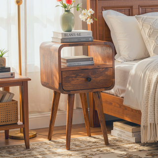 Sunvega Mini Oak-ish Curve Nightstand with 1 Drawer and Open Slot