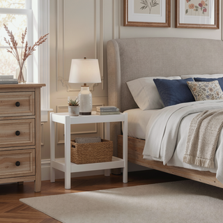 Sunvega White Modern Nightstand with Two Spacious Shelves and Rounded Corners