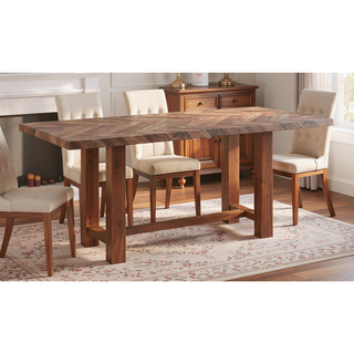 Sunvega Brown Finish Rectangular Dining Table with Thick Acacia Wood Top