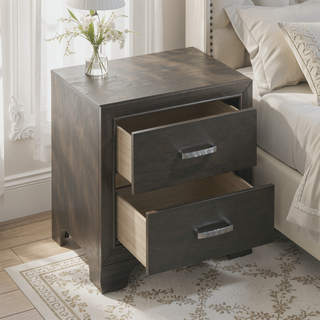 Sunvega Grey 2-Drawer Nightstand with Mirror Inlaid and Safety Stop Mechanism