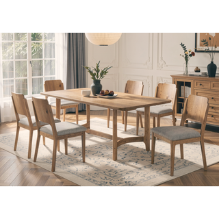 Sunvega Modern Rectangular Dining Table with Light Brown Beige Finish and Softly Rounded Corners