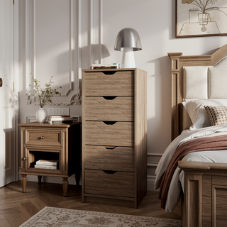 Sunvega Natural Oak 5-Drawer Dresser with Sturdy Wood Frame for Bedrooms