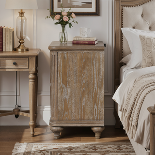 Sunvega Rustic Oak Veneer Nightstand with USB-A and USB-C Charging Station