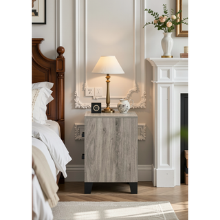 Sunvega Light Gray Finish Nightstand with Two Dovetail Drawers and Wood Construction