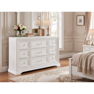 Sunvega Antique White Finish Contemporary Six-Drawer Storage Dresser with Bar Handles