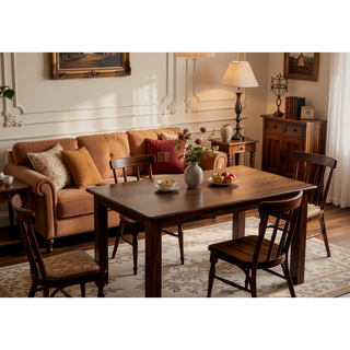 Sunvega Mid-Century Modern Dining Table with Sculptural Base and Warm Wood Finish