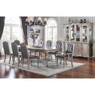 Sunvega Antique Design Silver Grey Finish Rubberwood Formal Dining Table