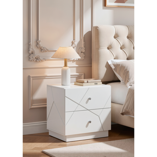 Sunvega Mist Nightstand with Two-Tone High-Gloss Marble Lacquer Finish and Two Spacious Drawers