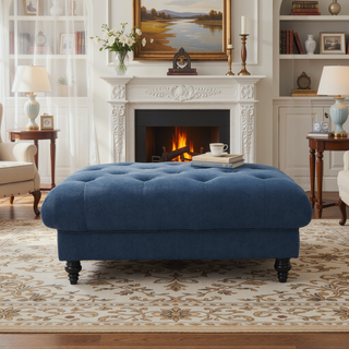 Sunvega Bordeaux Tufted Ottoman with Pillow Top and Cream Fabric for Living Room