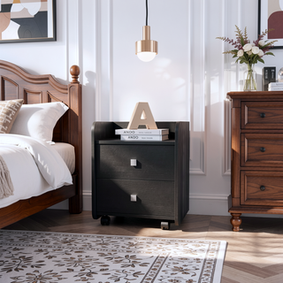 Sunvega Modern Nightstand with Two Drawers and Open Shelf for Bedroom