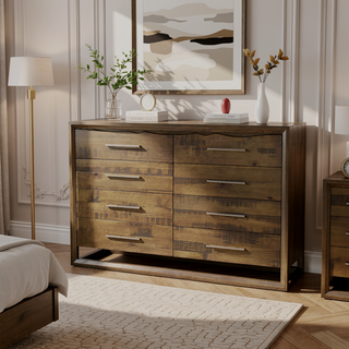 Sunvega Mocha Brown Dresser with Six Drawers and Antique Nickel Hardware