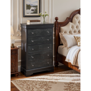 Sunvega Crystal Embellished Textured Drawer Chest Contemporary Metallic Grey