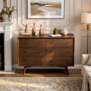 Sunvega Mid-Century Modern Solid Wood Dresser with Tapered Legs and Partial Assembly