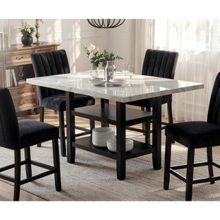 Sunvega Modern Elegant Faux Marble Top Black Base Pub Height Dining Table