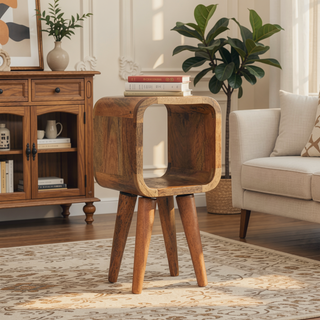 Sunvega Ultra-Compact Solid Mango Wood Minimalist Oak-ish Bedside Table