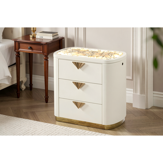 Sunvega Modern Nightstand with Gold Accents and Illuminated Top Panel