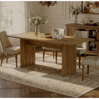 Sunvega Modern Rustic Style Dining Table with Wood-Grain Details for 6