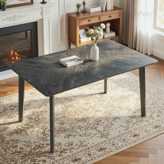 Sunvega Vintage Rectangular Dining Table for Six with Rubberwood Legs and Anti-Scratch Feet