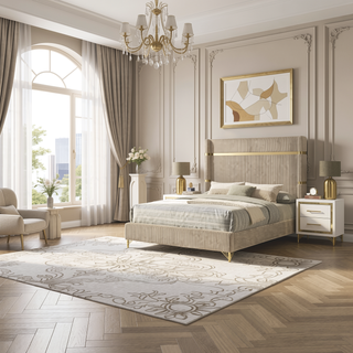Sunvega Bright White Six-Drawer Dresser with Gold Trim for Bedroom Storage