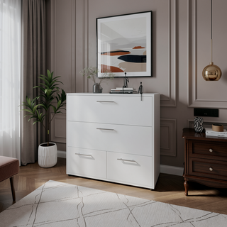 Sunvega Sleek White Finish Dresser with 4 Spacious Drawers for Bedroom