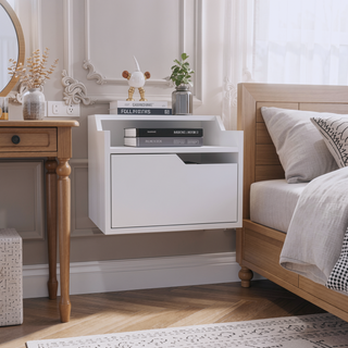 Sunvega Floating Nightstand with Spacious Drawer and Two-Tier Top for Bedroom Storage