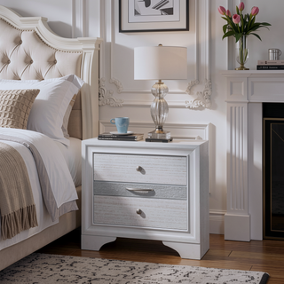 Sunvega Black Finish Wooden Nightstand with 3 Drawers and Curved Legs
