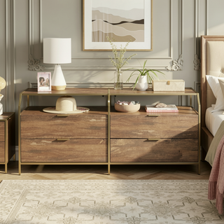 Sunvega European-Inspired Dresser with Four Drawers and Glass Top for Living Areas