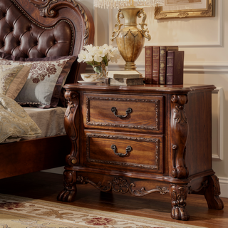 Sunvega Traditional Luxury Nightstand with 2 Drawers in Cherry Oak Finish