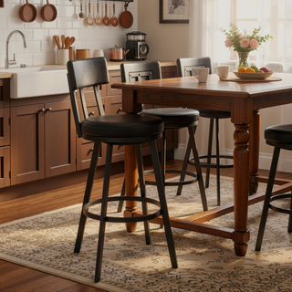 Sunvega Brown Metal Counter Stool with 360 Swivel and Chocolate Faux Leather