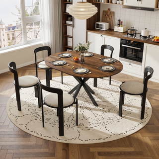 Sunvega Modern Round Dining Table with Marble Top and Adjustable Length