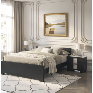 Sunvega Black and White Finish Nightstand with Two Drawers and Metal Knobs