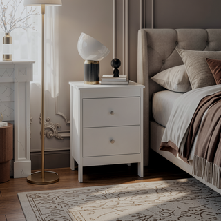 Sunvega Modern White Nightstand with Dual Drawers and Open Shelf for Bedroom